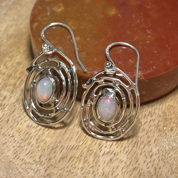 NWOT Ethiopian Opal Spiral Web 925 Sterling Silver Drop Earrings - Picture 3 of 16